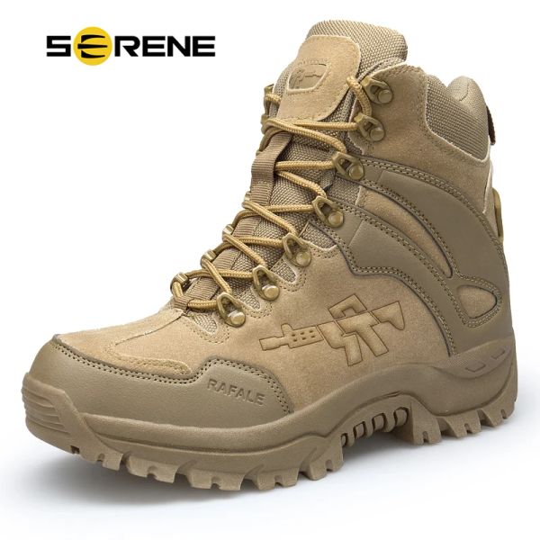 Bottes Serene Marque Boots Men's Boots Military Boot Combat Mens Chukka Ankle Bot Tactical Big Size Army Bot Chaussures Male Chaussures Sécurité Motocycle Bottes