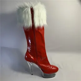Bottes Sexy à talons de 15cm en daim et PU, chaussures en laine automne/hiver, cadeaux de noël hauts