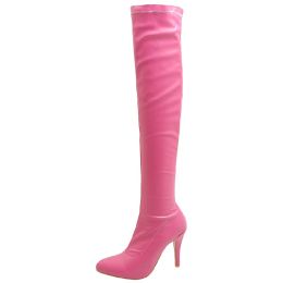 Botas Sexy Elastic Musigh Botas Altas Mujeres High Heels Overtheknee Boot Femenino Femenino Toe White Yellow Fetish Zapatos largos Tamaño grande