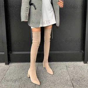 Stivali Stivali alti sexy Donna 2023 Inverno Nuova moda sopra il ginocchio Caldo Botas Mujer Pelle scamosciata Lace Up Décolleté Calzino Scarpe Tacchi alti Stivali T231121