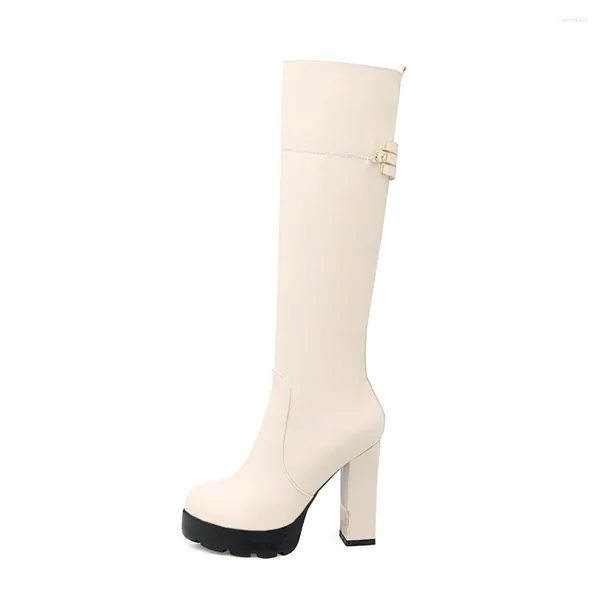 Botas Sexy tacones altos Mujeres de rodilla Moda Black Plataforma Blanca Cuero Otoño Invierno zapatos largos Hembra