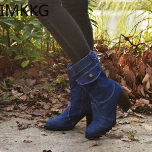 Laarzen sexy Jean Boots dames ankletube korte laars winter hiel denim laars 2020 dame stijlvolle jeans laarzen ritssluiting cowboy