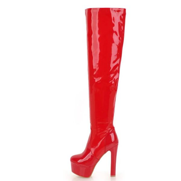 Bottes sexy sur les bottes du genou Plateforme de femmes Fashion Long Winter Boot High Heels Coffre High Boots Red White Chaussures Femme grande taille 48