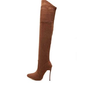 Bottes Sexy sur le genou bottes hautes femme troupeau en cuir épais talons hauts femmes bottes hiver noir abricot marron chaussures de fête 220913