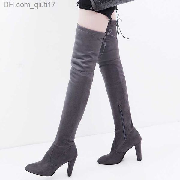 Bottes Sexy Party Fashion Chaussures en daim Bottes au genou pour femmes Bas élastiques Bottes épaisses Botas Bottes noires Z230728