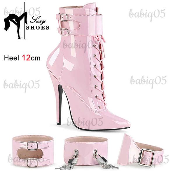 Botas Zapatos con candado en punta sexy Tacón fino Botas cruzadas Modelo Especial Tacones altos de 12 cm Botas cortas para banquetes de mujer adecuadas T231117