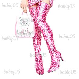 Bottes Sexy bout pointu cuissardes longues pour femmes Stretch Zip Animal talons aiguilles chaussures léopard en vente livraison gratuite T231121