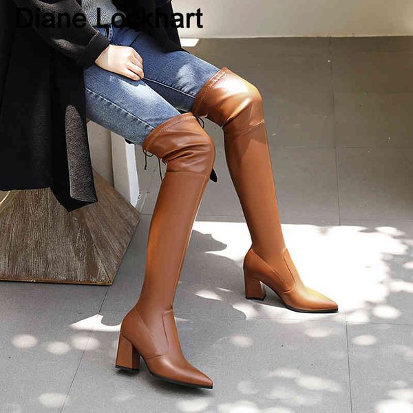 Bottes Sexy Slim Cuisse Haute Femmes Talons Faux Cuir Sur Le Genou Pour Point Toe Blanc Fetish Party Chaussures Longues 220901