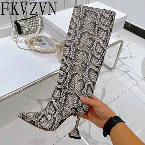 Boots Sexe Snake Match Pointy Toe Femmes High Heels Party Chaussures Feme Fashion Femme Black Leather Knee