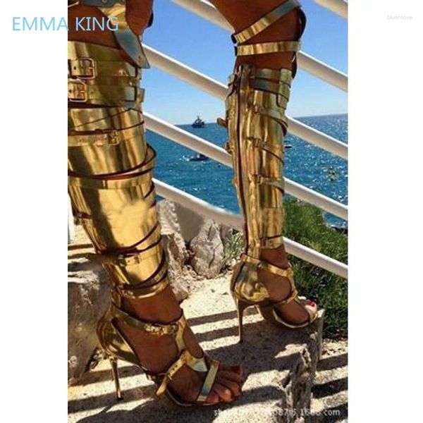 Bottes sexy Summer Femmes Over Knee Gladiator Sandales Open Toe Punk Style High Heels Mesualités Gothiques Chaussures Femme