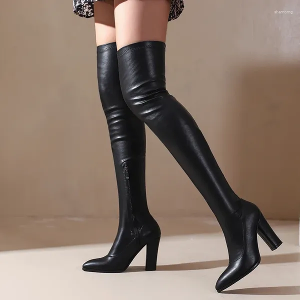 Bottes sexy cuisses hautes femmes automne en cuir élastique d'hiver