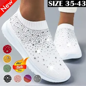 Botas Shining Crystal Flats Zapatos para mujeres 2022 Diseñador Mal de malla transpirable zapatillas blancas y2k sapatilhas mulher sport mujer