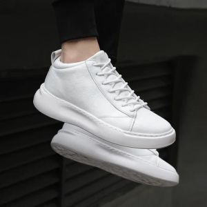 Laarzen schoenen voor mannen mode casual sportschoenen mannelijke sneakers trend echt leer 2023 nieuwe platte hardloopschoenen groot formaat 3946 wit