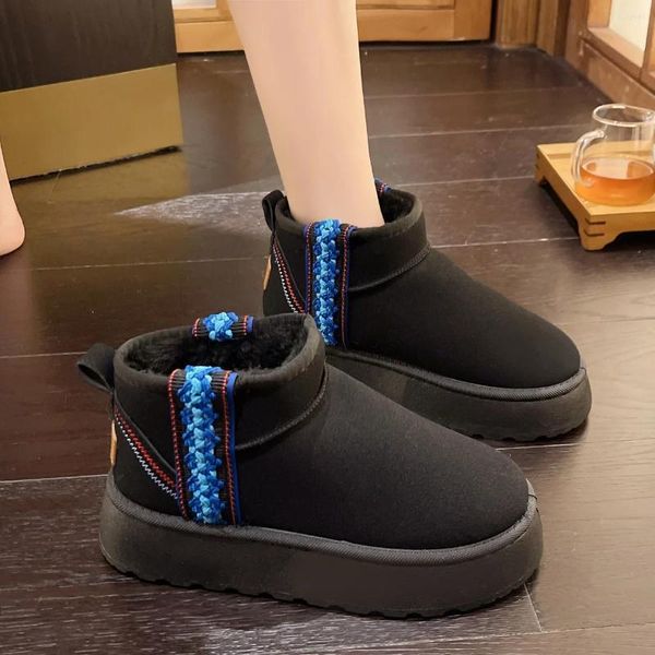 Botas Zapatos para mujer, botines negros con plataforma de nieve para mujer, botines con tiras gruesas, tendencia 2023, cómodos, talla grande, cálidos Y2k