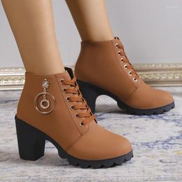 Boots Shoes for Women 2024 Brand Cross-Tied Dames Fashion Metal Decoration Round Hoofd enkel Femalezapatos