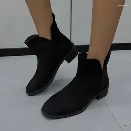 Laarzenschoenen voor vrouwen 2024 Fashion slip-on damesronde teen Casual comfortabele vierkante hakhak enkel