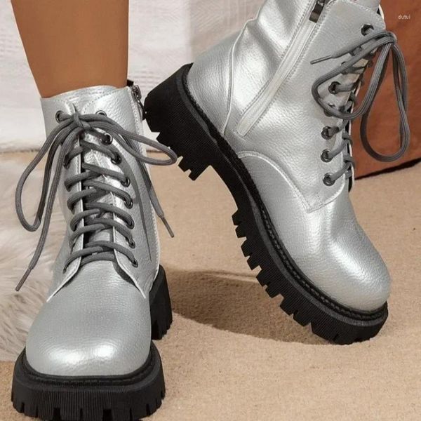 Botas para mujer, zapatos plateados de alta calidad, antideslizantes y resistentes al desgaste, para motocicleta, invierno 2024