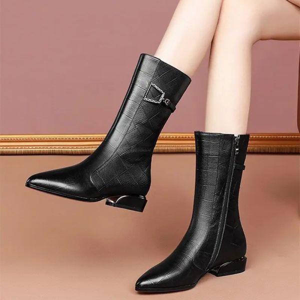 Boots Chaussures pour femmes Half High Footwear pointues Toe Elegant with Bas Talons Ladies Boots Mid Chinestone Offre Offre Livraison gratuite PU