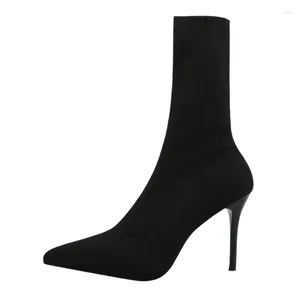 Bottes Chaussures Chaussettes Robe 492 Sexy Élastique Talons Hauts Mode Femme Printemps Et Automne Cheville Femmes Taille 42