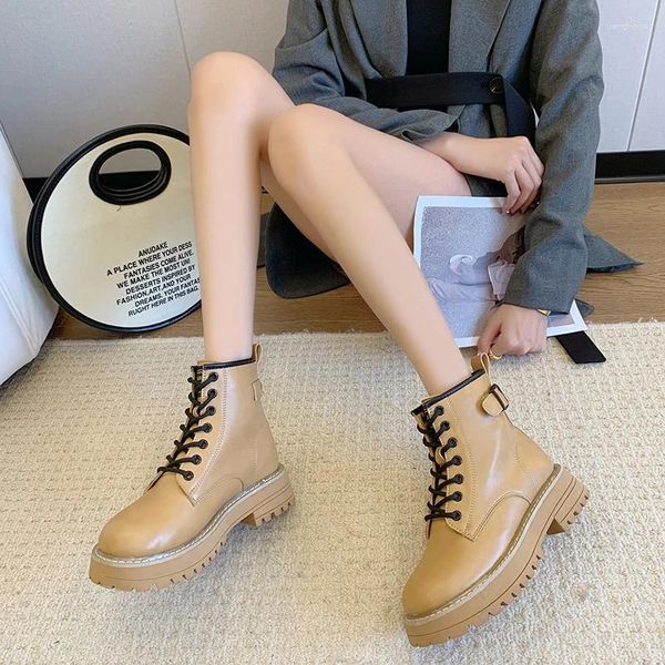 Bottes courtes à semelles épaisses pour femmes, tendance, Cool, Style britannique, décontractées, simples, automne 2023