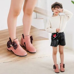 Boots Shujin Children's Ankle Princess Sweet Warm Shoes Big Bow-Knot Autumn Winter Girls Fashion Comfort voor kinderen