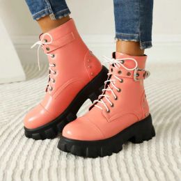 Botas Sianie Tianie Pink Green punk correa gótica gótica encaje para mujer botines botas talla grande 44 45 46 botas de motocicleta dama