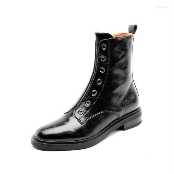 Botas Zapatos con cremallera lateral para niños Niña Adolescente Cuero 2024 Invierno Primavera Bota moderna Moda Tamaño sólido 34-39 Chicas femeninas Negro Marrón