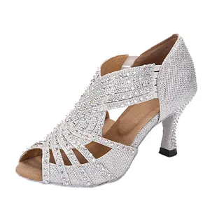 Laarzen Silver Glitter Rhinestones Latin Dance Shoes 2023 Ballroom Dance Shoes Women Latin Salsa Oefen Perfermence Dance Shoes