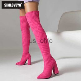 Laarzen Simloveyo merkontwerp dijboots puntige teen dikke hoge hakken 105 cm kudde slip op groot formaat 41 42 43 44 klassieke feestschoenen j230811