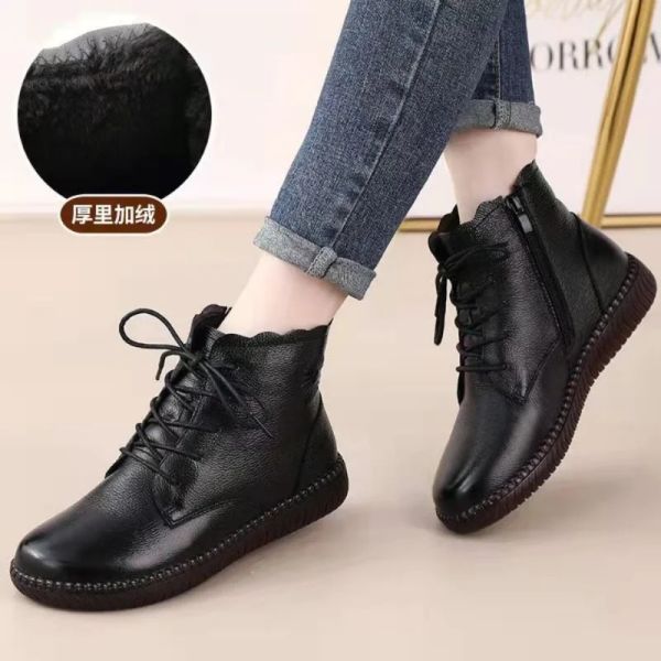 Botas Simple Lace Up Boots Boots Women's Spring Autumn Oxford Zapatos de cuero plano Botas cortas de lujos