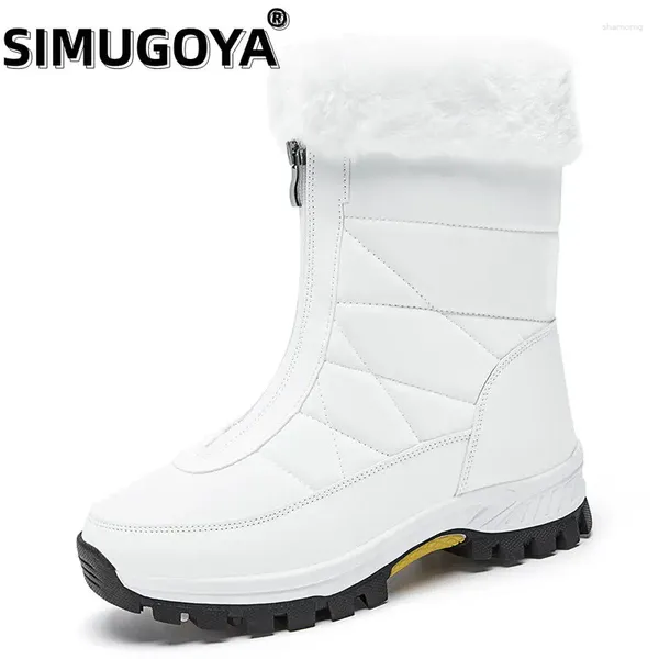 Boots Simugoya Winter Womens Snow avec semelles épaisses et cheveux Fashion Zipper Super chaude randonnée Femmes Chaussures Botas Mujer