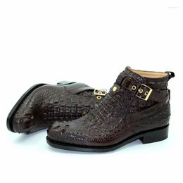 Laarzen Sipriks herenschoenen met gespriem donkerbruin krokodillenleer Italiaanse ontwerper echte zool enkel cowboy mannelijk