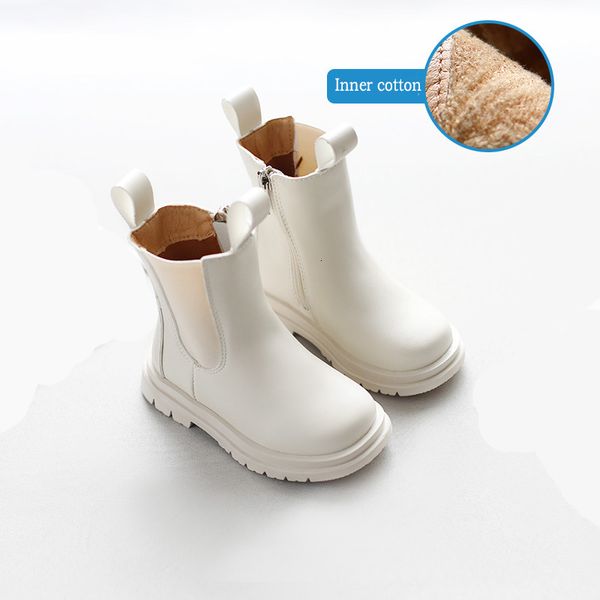 Bottes taille 21 30 enfants printemps hiver Chelsea chaussures fond épais imperméable coton blanc Style britannique filles enfant en bas âge court 230609