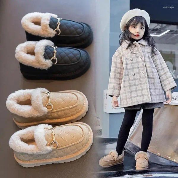 Botas tamaño 26-36 niñas tobillo suave invierno niños zapatos de piel cálidos para niña mocasines mocasines impermeables niños antideslizante nieve