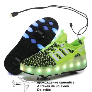 Bottes Taille 2738 Sneakers de roue LED pour enfants Chaussures à rouleaux USB adultes avec des lumières Double roues Chaussures de patinage pour enfants