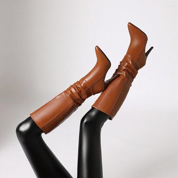 Botas de talla 34-43 2022 para mujer, tacón alto hasta la rodilla, zapatos cálidos de invierno para mujer, calzado informal con punta en pico Sexy