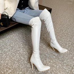 Botas talla 34-48 Sexy PU Leather muslo Mujeres altas Tacones de botas de rodilla