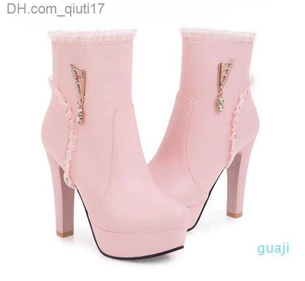 Botas tamaño 34 a 42 43 beige rosa blanco novia zapatos de boda tacones gruesos botines diseñador de lujo botas de mujer Z230724