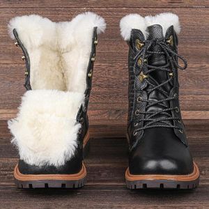 Laarzen maat 40-48 natuurlijke wol winter echte lederen schoenen mannen warmste sneeuw #YM1568