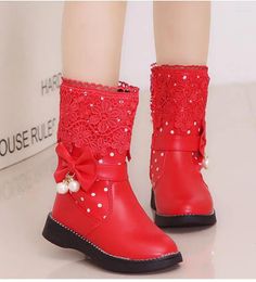 Boots Skhek Girls Automne Hiver Fashion Princesse Kids Sneakers Soft Child Snow Pu Pu Leather Enfants Chaussures