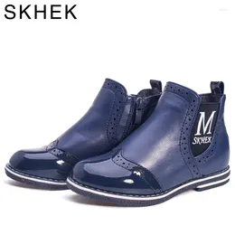 Bottes Skhek Winter Enfants Rubber Sole extérieure Chaussures pour enfants pour enfants Pu Le cuir Blue Girls Spoheproof Shoe C1536