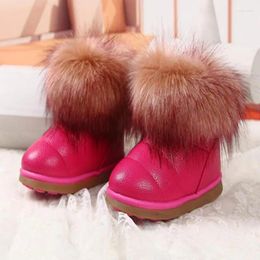 Boots Skhek Winter Baby Girls Girls Snow Chaussures chaudes pu en cuir plat avec tout-petit