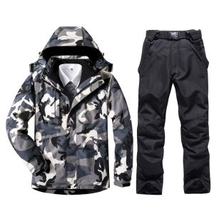 Combinaison de Ski pour hommes, bottes, veste de Snowboard, pantalon de costume, vêtements de sport chauds d'hiver, coupe-vent, imperméable, équipement de Ski en plein air