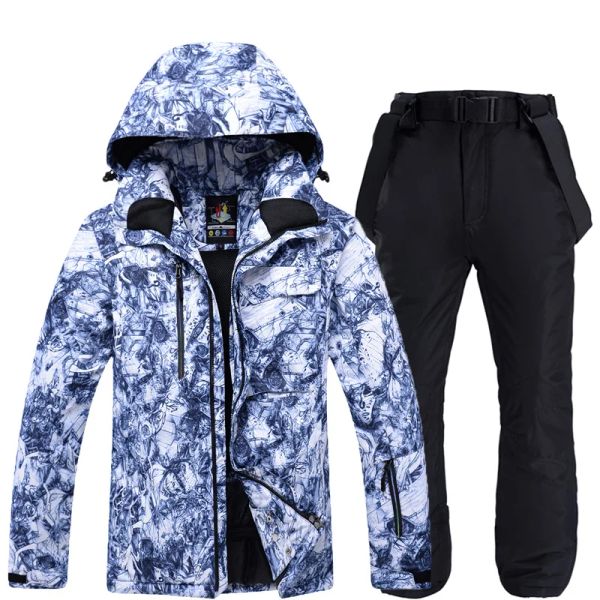 Botas traje de esquí hombres invierno cálido trajes de nieve masculino espesar impermeable a prueba de viento esquí snowboard chaqueta pantalones conjuntos SK036