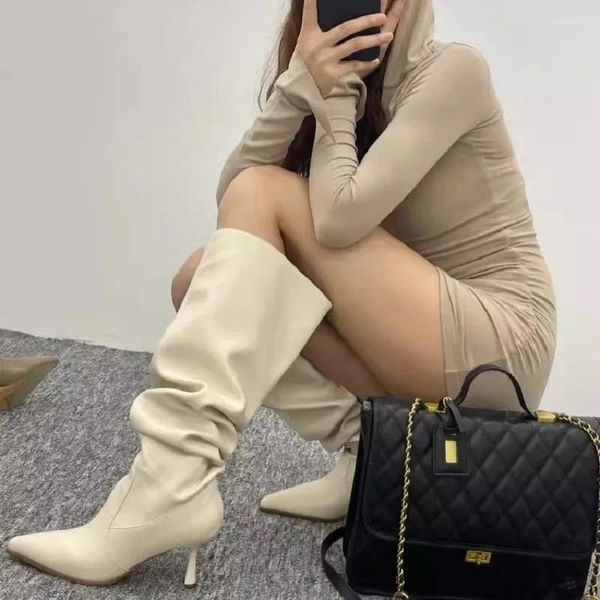 Bottes Slip on Sexy Talon Pliaged Chaussures Classic Botas Girls Over the Knee Spring Automne femme Big Rirth Taille 42