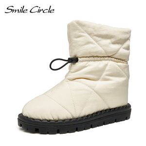 Bottes sourire cercle cheville femmes hiver neige Nylon matelassé coton remplissage chaud court peluche doublure chaussures pour 230223