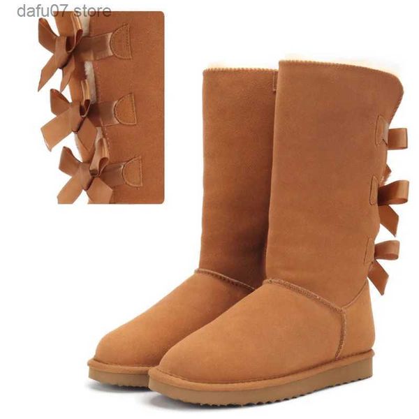 Botas Botas de nieve Cuero genuino Hombres cálidos Mujeres Botas Zapatos Moda Tres arcos Corbata Botas altas Mujeres Invierno Botas de piel cálida Tamaño 34-45 T231106