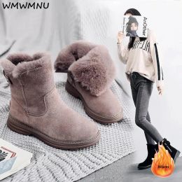 Boots Snow Boots Dames Winter plus fluweel warm dikker comfortabele platformschoenen Niet -slip Midtube Casual Koreaanse laarzen Bottines Nieuw