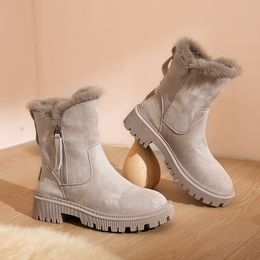 Stiefel Schnee Stiefel Frauen Winter Warme Mode Designer Plattform Stiefel Nicht-slip Kurze Plüsch Wohnungen Wildleder Schuhe Mujer 230825