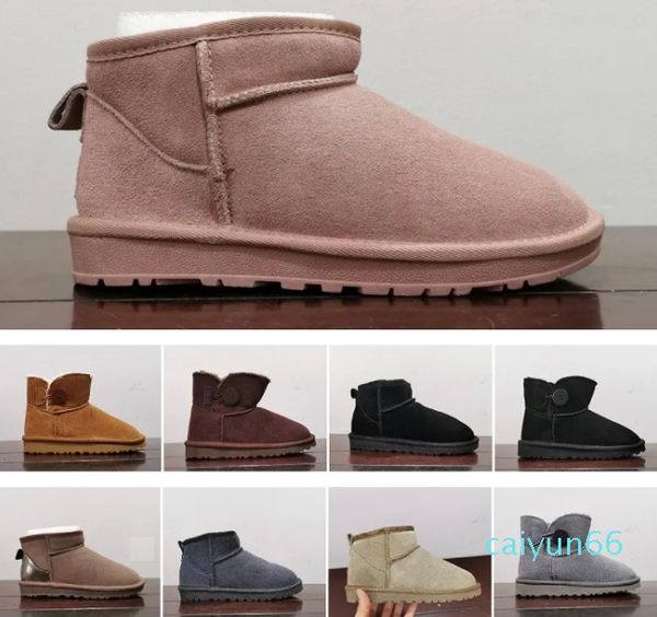 Botas Snow Classic Mujer Bota Cabra Marrón Caqui Gris Driftwood Castaño Invierno Hebilla Piel Corta Piel de oveja Lana Pelo integrado Botas para mujer